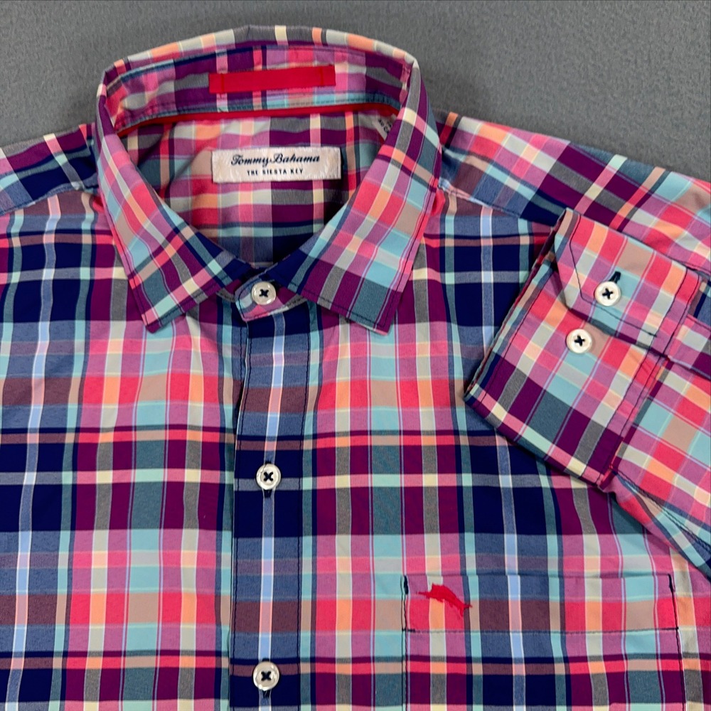 Tommy Bahama The Siesta Key Mens Medium Plaid Button Down Shirt Multi-Color 3521